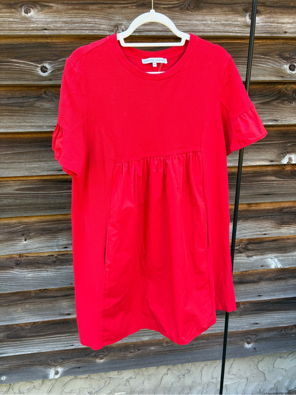 English Factory Bright Red Ruffle Sleeve Casual Dress
